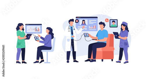 Medical professionals conducting patient health checkup and consultation.
