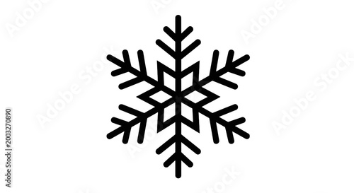 Black Snowflake Winter Weather Symbol Isolated.