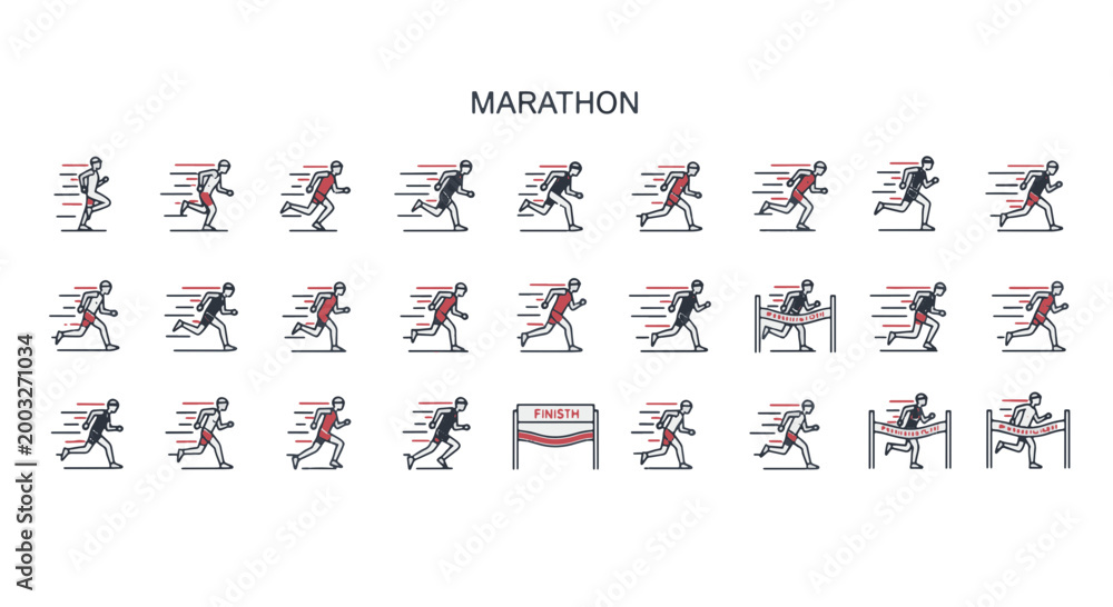 Naklejka premium Running Marathon Athletes Motion Graphics Icons Set