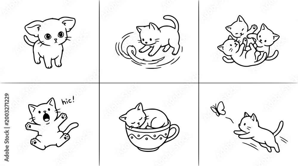 Obraz premium Adorable kittens playing together in a cute sketch style