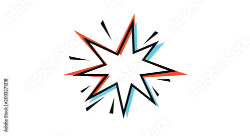 Colorful comic style explosion speech bubble with sharp edges and double lines isolated on a white background for impact.