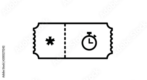 Ticket stub with asterisk clock symbol.