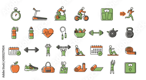 Healthy Lifestyle Icons for Fitness and Running Tracking Running Tracker with Sports Items