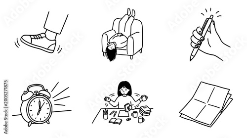 Cute Daily Activities Line Art Collection of Doodle Icons