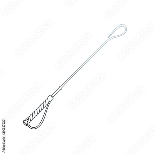 Black Riding Crop Vector Silhouette - Professional Horse Whip Icon for Equestrian Sports, Training and Horse Racing Isolated on White