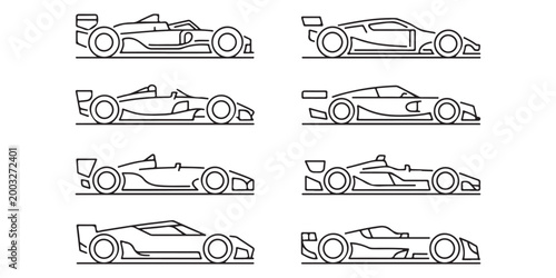 Bilde på lerret Professional Racing Car Outline Icon Collection