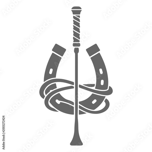 Black Riding Crop Vector Silhouette - Professional Horse Whip Icon for Equestrian Sports, Training and Horse Racing Isolated on White