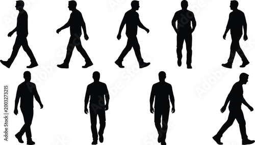 Professional collection of male silhouettes walking and standing in various casual and formal poses