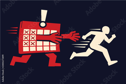 Quadro su tela Deadline Monster Concept with Calendar Page Chasing Terrified Worker Symbolizing