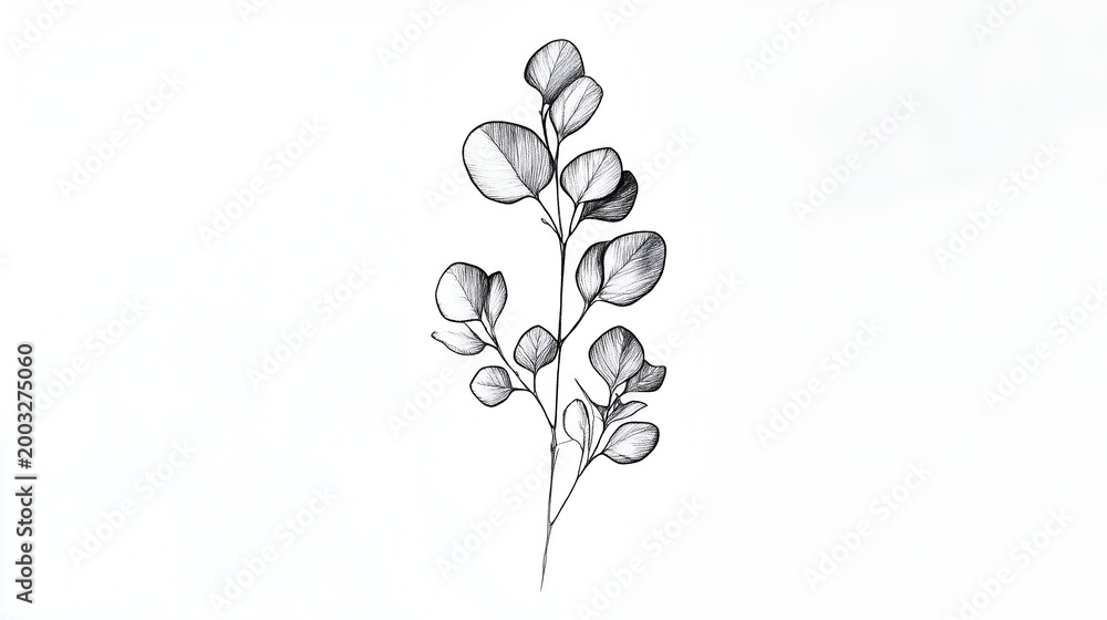 Obraz premium Hand drawn monochrome sketch of an elegant eucalyptus branch isolated on white