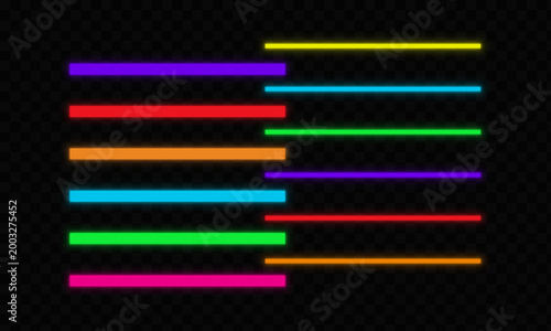 Colorful Neon Light Lines Set Isolated on Transparent Background