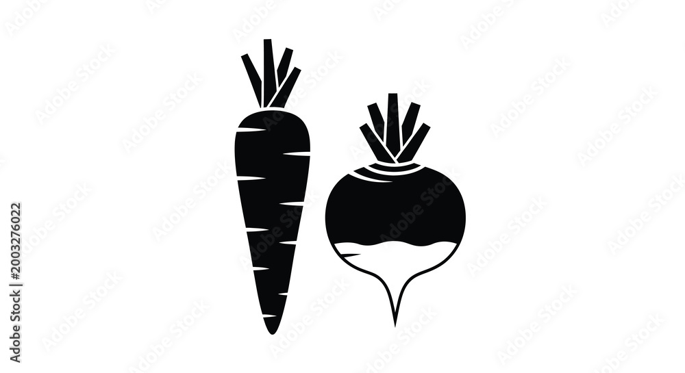 Fototapeta premium Carrot and radish silhouettes on a white background silhouette