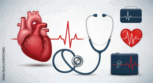 Medical cardiology concept with human heart anatomy and stethoscope