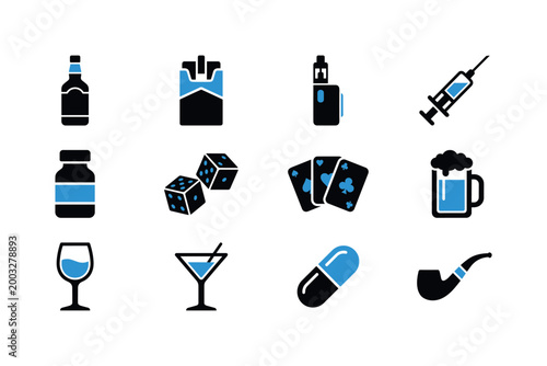 Collection of icons representing various vices and unhealthy habits