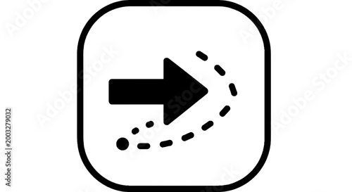 Black arrow icon with dotted trail.