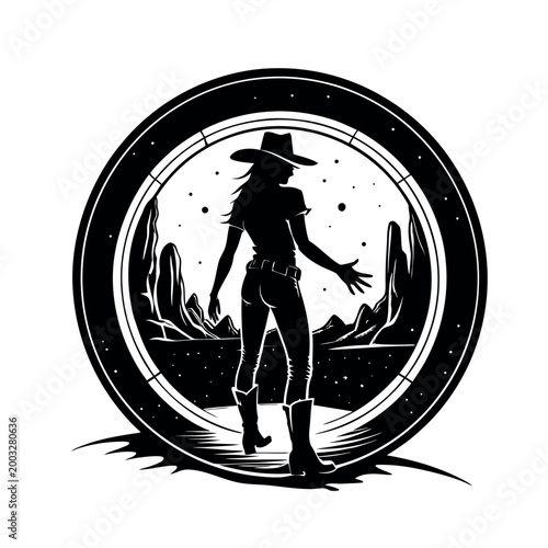 Time Traveler Cowgirl Portal Desert Silhouette Illustration