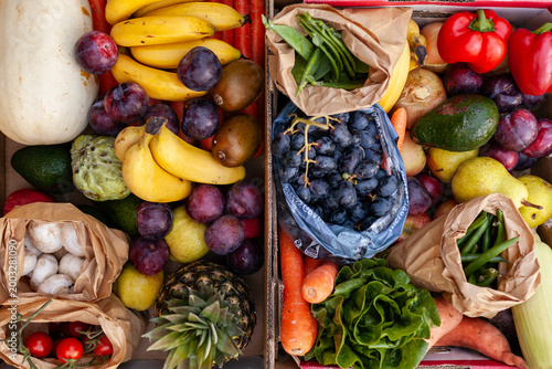 Box of fresh fruit and vegetables for the week