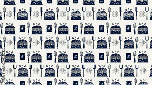 yard composting icons and organic waste symbols arranged in a sophisticated seamless repeating pattern for professional themes.