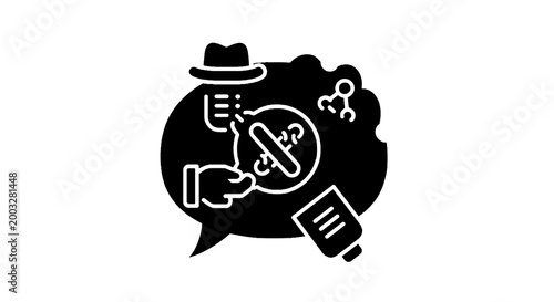 Black silhouette detective icons chat bubble.