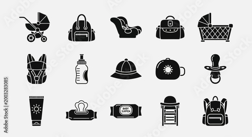 Baby Care and Parenting Essentials Icon Set