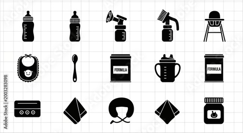 Baby Feeding and Care Icon Set