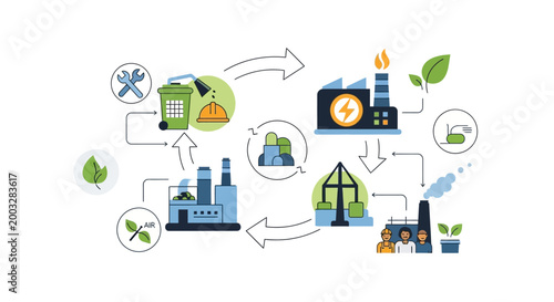 Circular Economy and Sustainable Industrial Production Process Infographic