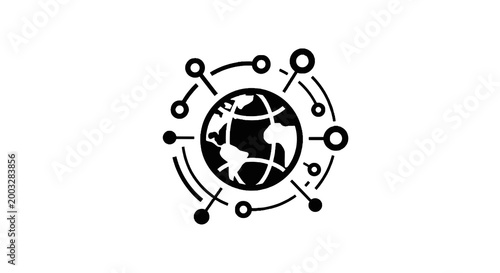 Black and white globe icon network.