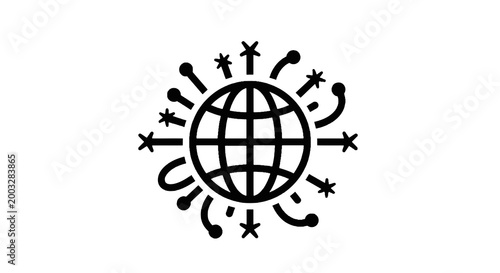 Globe with airplanes flying around earth.