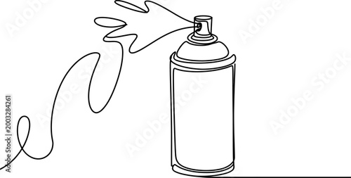 Continuous single line drawing of a spray paint can emitting a mist of paint for graffiti art and urban street creative design projects in a simple style