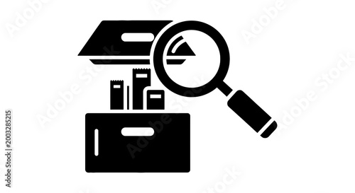 Magnifying glass on a briefcase.