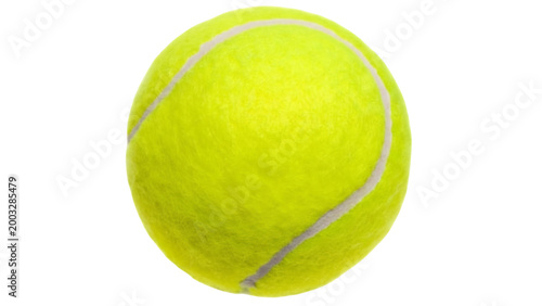 bright yellow tennis ball with white seam isolated on transparent background