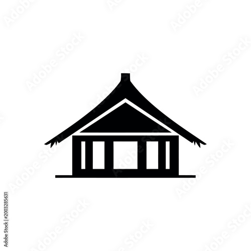 Simple Black Silhouette of a Traditional House Icon.