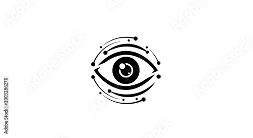 Stylized eye with curved lines around.