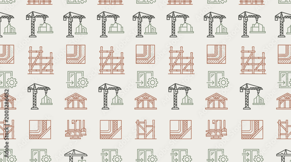Fototapeta premium Green construction icons and sustainable building symbols arranged in a sophisticated seamless repeating pattern for architecture