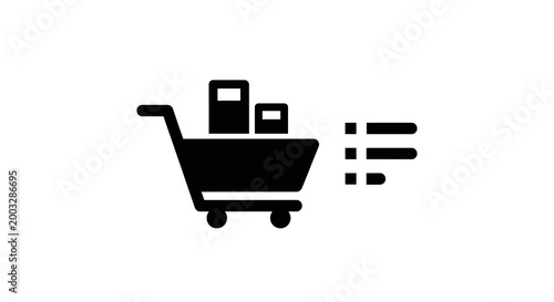 Shopping cart with items moving.