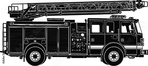 Ladder Fire Truck Silhouette Line Art – Rescue Vehicle Design