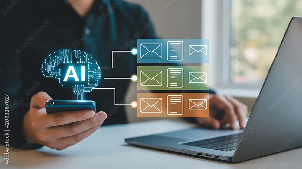 Fototapeta premium Artificial intelligence automation managing email communication