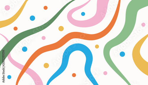 Colorful abstract fun background bold scribble lines childish doodle art in naive style