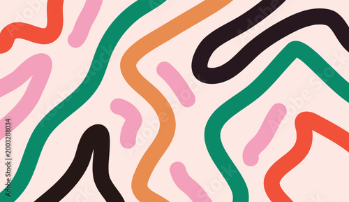 Abstract fun background colorful scribble with bold lines. Trendy childish doodle in naive style for creative projects