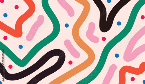 Vibrant abstract fun background colorful scribble with bold lines childish doodle in naive style for creative projects