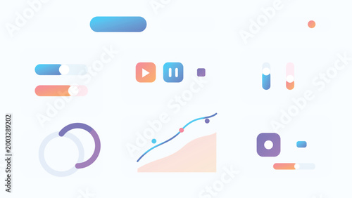 Minimal media dashboard interface with growth chart playback controls pastel UI template for streaming analytics systems