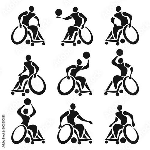 Professional Abstract Dynamic Wheelchair Basketball Logo Set for Inclusive Sports Identity