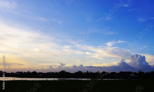 background sky, beautiful blue sky with puffy white clouds