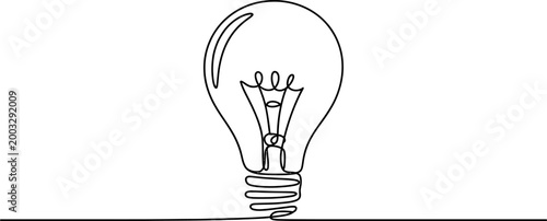 Continuous single line drawing of a light bulb representing a bright creative idea and innovation concept