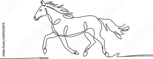 Continuous single line drawing of a galloping horse running fast in a simple artistic style