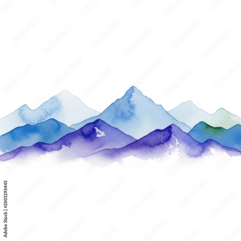 Fototapeta premium Watercolor mountain range in shades of blue and purple