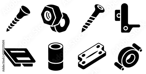 hardware fasteners cable management icon set vector