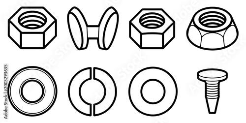 Bild auf Leinwand fasteners hardware nuts bolts icon set vector