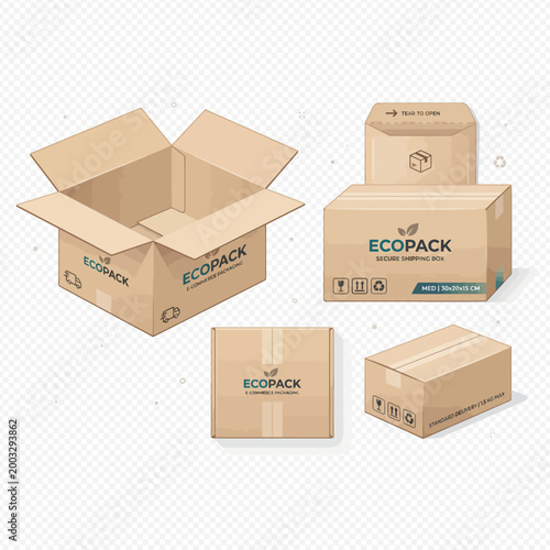 Set of cardboard boxes for eco friendly shipping and packaging