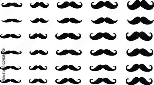 Mustache Icons Set, Black Beard and Mustache Collection Vector